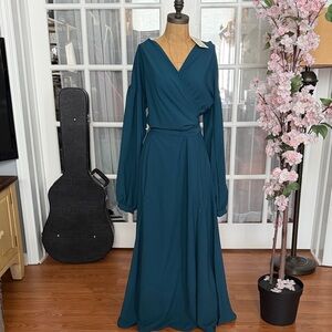 Mia Joy Joyfolie Malin Maxi Dress Sea Blue NWT long sleeve wrap style peacock